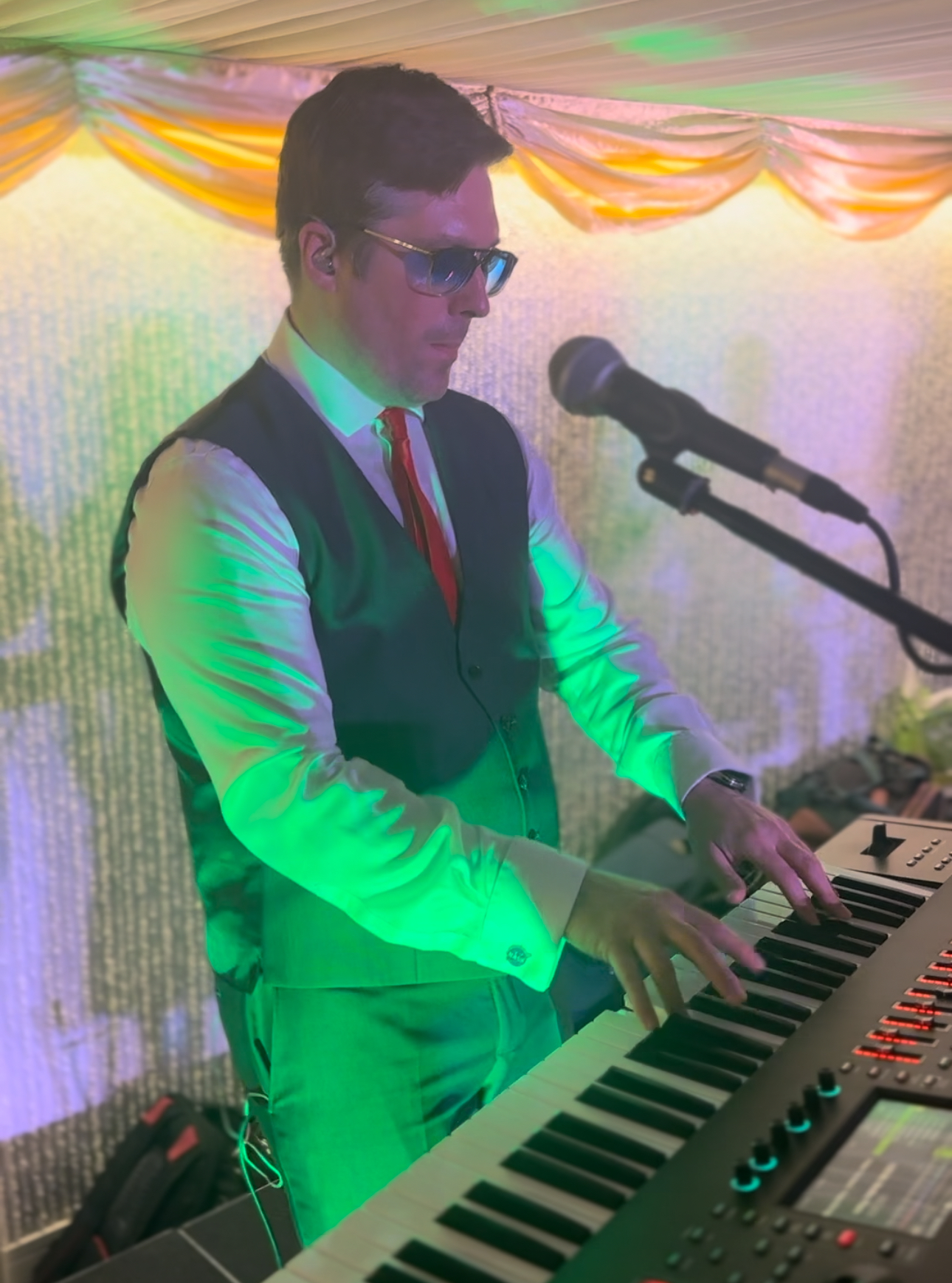 man with quiff and brown tinted sunglasses wearing a fur collar